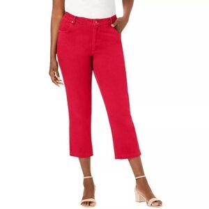 Jessica London Women's Vivid Red Classic Cotton Denim Capri Pants Size 24W